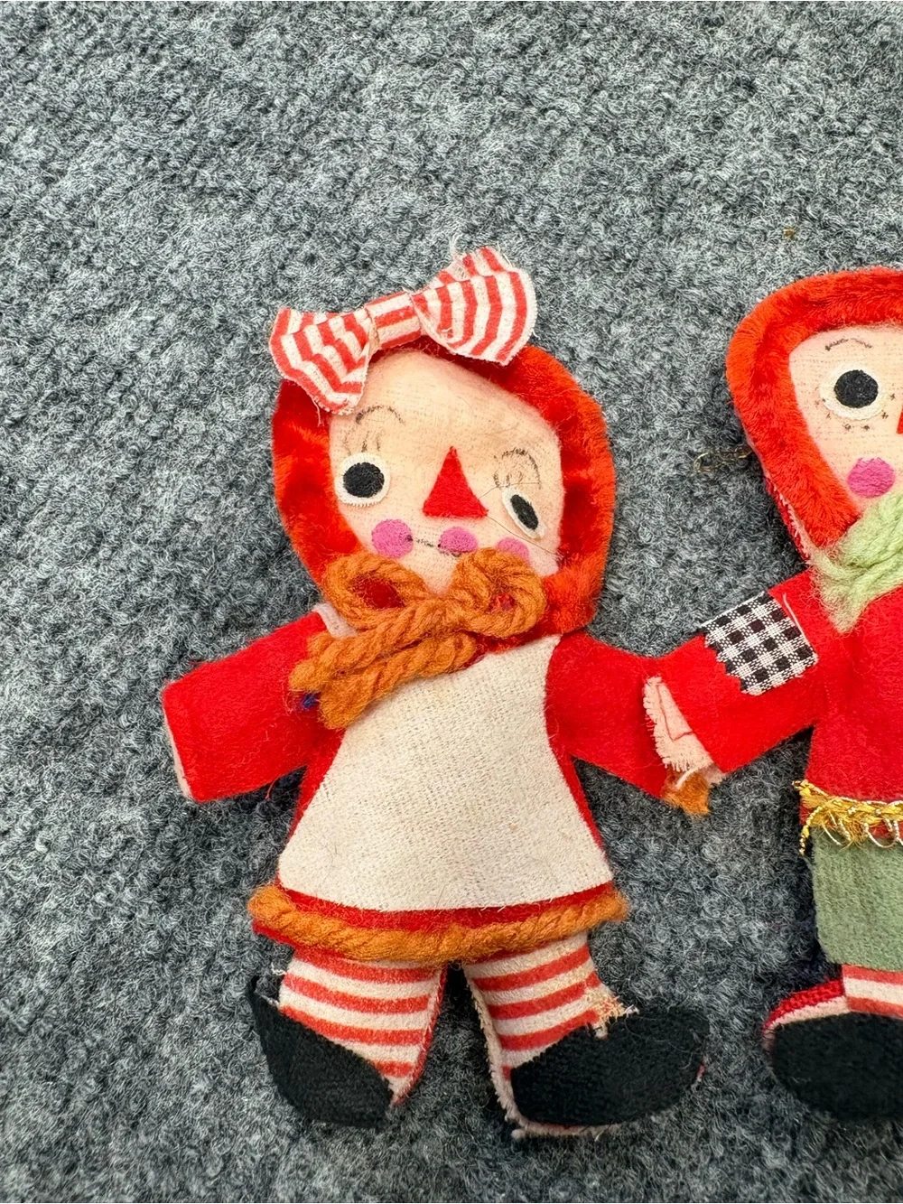 Raggedy Ann And Andy Fabric Vintage Christmas Ornaments 1950s or 60s